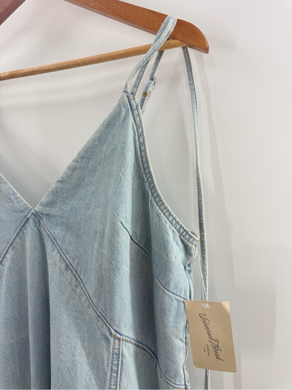 NWT Women's Cami Denim Maxi Jean Dress Light Wash Cotton Boho Cottagecore Size L - Picture 5 of 15